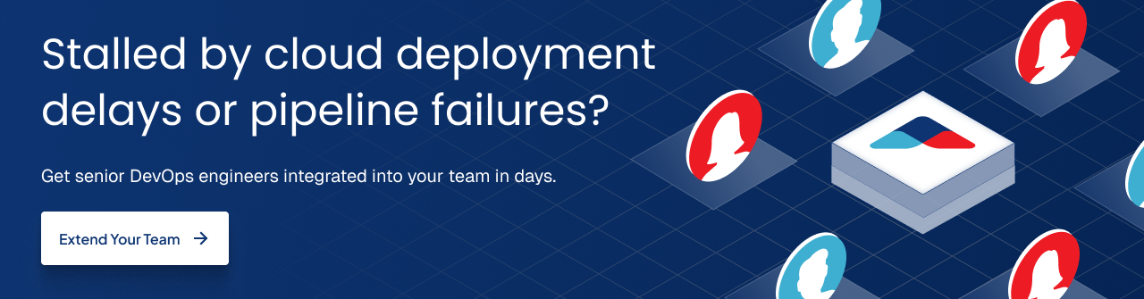 DevOps staff augmentation banner showing cloud deployment delays, pipeline failures, and senior DevOps engineers.